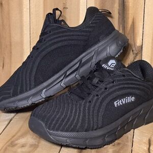 FITVILLE Mens 13 E W EXTRA WIDE 47 Black Lightweight Diabetic Sneakers Shoes NEW